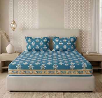 Cotton Fitted Double Bedsheet with 2 Pillow Covers @499.
