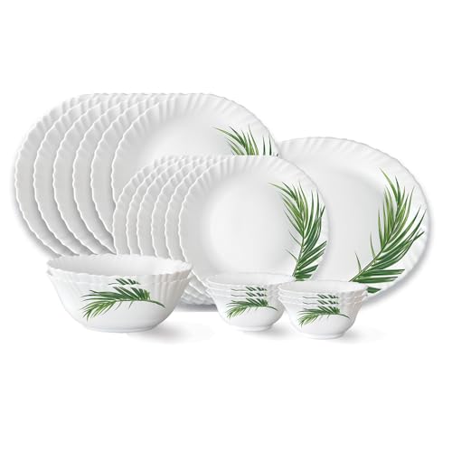Larah by Borosil Crescent Fluted Series Opalware Dinner Set | 21 Pieces for Family of 6 @1,282