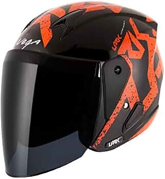 Vega Lark Victor ISI Certified Gloss Finish Lightweight Open Face Helmet for Men and Women with Long Clear Visor(Black Orange, Size:M) : Amazon.in: Of