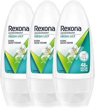 Rexona Fresh Lily Underarm Roll-On Deodorant for Women | Even Skin Tone | 48H Odour Protection | 50ML (Combo of 3)