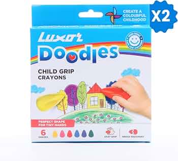 Luxor Doodles Child Grip Plastic Crayons 6's, Pack of 2 : Amazon.in: Toys & Games