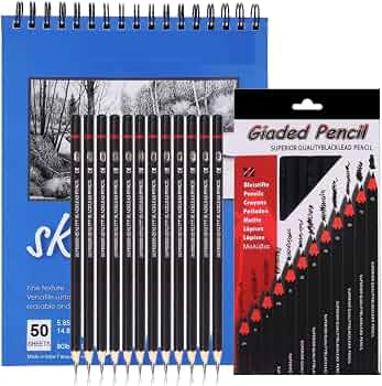 Corslet Set of 13 Drawing Kit 12 pc Drawing Pencils Set Sketch Pencil Shading Sketching Kit Graphite Artist Stationary Material for Adults Professional Artist Kit & 50 Sheets 100 P