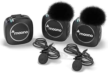 MAONO Compact Wireless Lavalier Microphone, 2.4GHz Dual Lapel Mics with Real-time Monitoring, Gain Adjustment and Mute for Interview, Vlogging, Live S