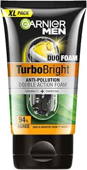 Garnier Men, Face Wash, Brightening & Anti-Pollution, TurboBright Double Action, 155 g