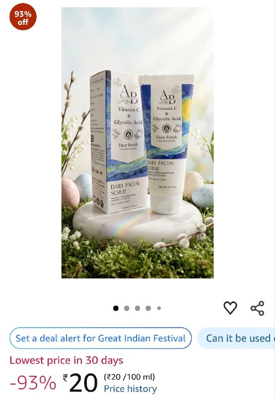 Face Scrub 100ml – Daily Exfoliating Scrub with Vitamin C & Glycolic Acid, Hydrating & Brightening, Suitable for All Skin Types Vitamin C + Glycolic A