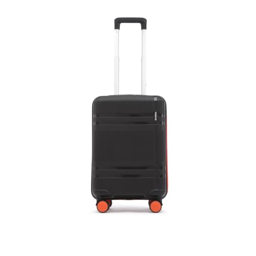 HRX Helium Cabin Size Haileys Black Polypropylene Hard Shell Suitcase - Premium Travel Trolley Bag with 8 Spinner Wheels, Number Lock & Water Resistant Body