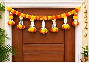 Artificial Flower Toran for Main Door | Floral Bandhanwar with Dense Scallops & Tassel Drops | Festive Door Ha