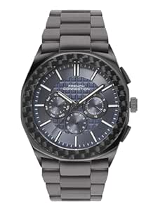 Buy French Connection Textured Blue Round Dial with IP Gun Stainless Steel Metal Strap Multifunction Watch - f