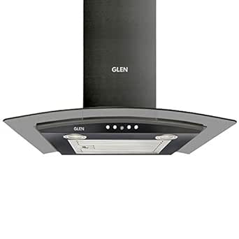 Glen 60cm 1000 m3/hr Curved Glass Wall Mounted Kitchen Chimney Push Buttons Baffle Filter (MISO Black) : Amazo