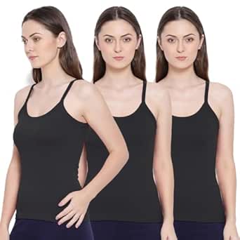 Rupa Softline Women Super Combed Cotton Camisole, Under-Shirt, Stretchable and Body-Hugging, Black,Pack of