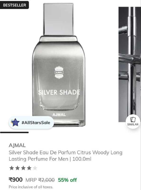 AJIO TOP 5 BEAUTY & GROOMING DEALS · Ajmal Silver Shade Eau de Parfum for Men — Ajmal Silver Shade Eau de Parfum for Men · Love Beauty & Planet Argan Oil & Lavender Shampoo