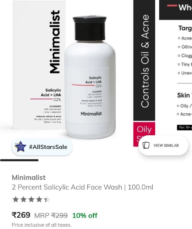 AJIO TOP SKINCARE & MAKEUP DEALS · Minimalist 2% Salicylic Acid Face Wash — Minimalist 2% Salicylic Acid Face Wash · Pilgrim Redensyl & Anagain Hair Growth Serum