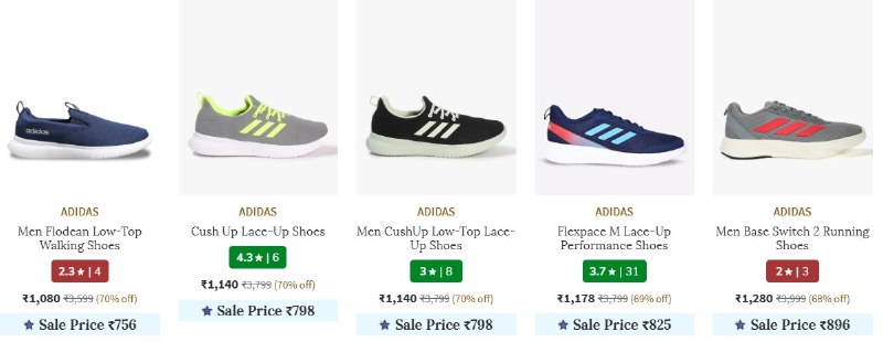 AJIO Loot : Upto 86% Off On Premium Brand Shoes. · Adidas — Adidas · Reebok