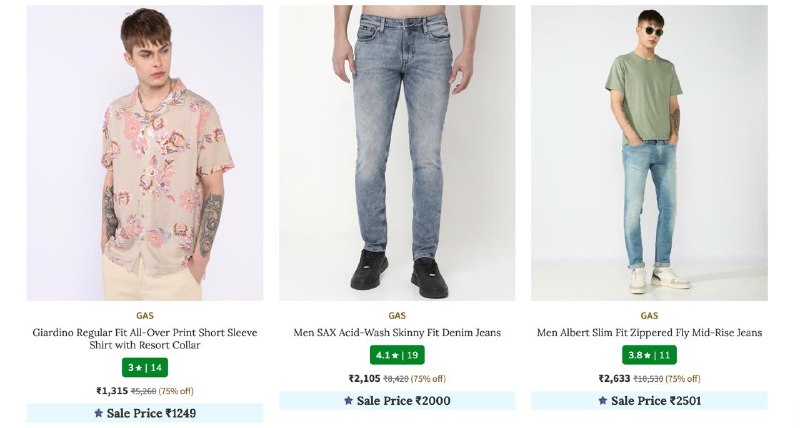 AJIO Loot : GAS Clothing - FLAT 75% Off (Premium Brand).