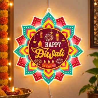 Desidiya Happy Diwali LED Hanging Light | Warm White Double-Sided Perfect for Diwali décor, entrances, balconies, pooja rooms, gifting and celebrations.