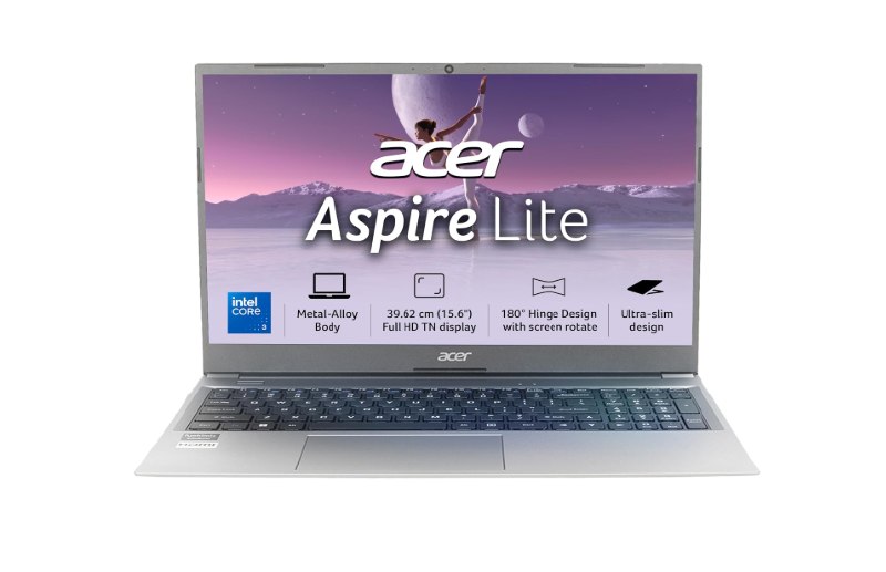 Acer Aspire Lite, Intel Core 3-100U Processor, 8GB DDR4 RAM/512GB SSD, 39.62cm/15.6" FHD IPS Display, Win 11 Home, Steel Gray, 1.59 Kg,AL15-53, Thin & Light Laptop