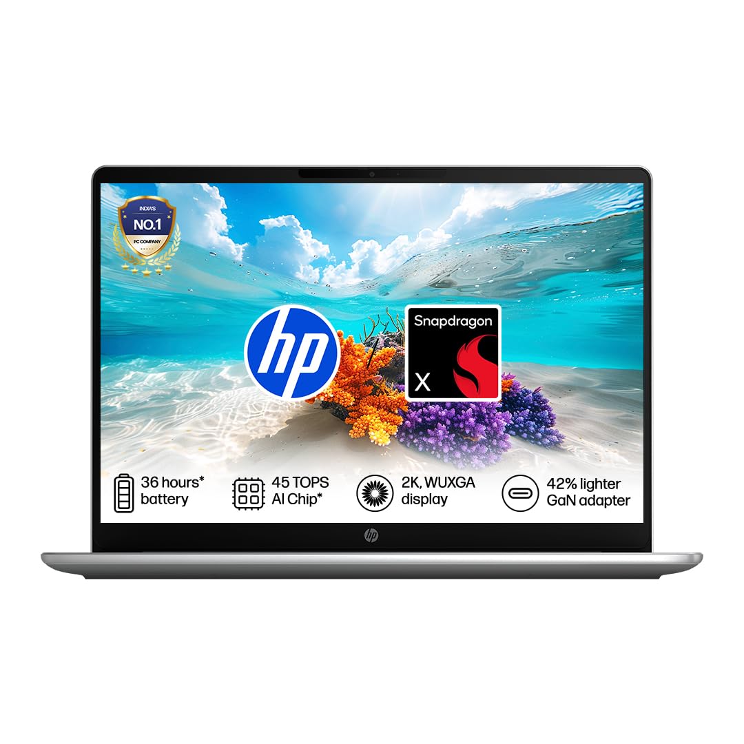 HP Omnibook 3, Snapdragon X Processor 45 Tops (8GB LPDDR5x,512GB SSD) 2K WUXGA, 14''/35.6cm, Win 11, M365*Office 24,Silver,1.42kg, hz0056QU, Lighter mini Charger, FHD IR Camera, Ne