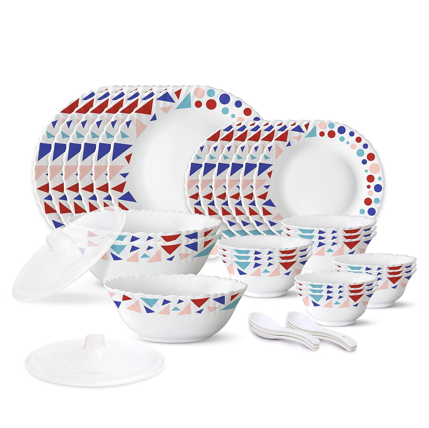 Larah by Borosil 35 Pieces Speckle Opalware Dinner Set for Family of 6