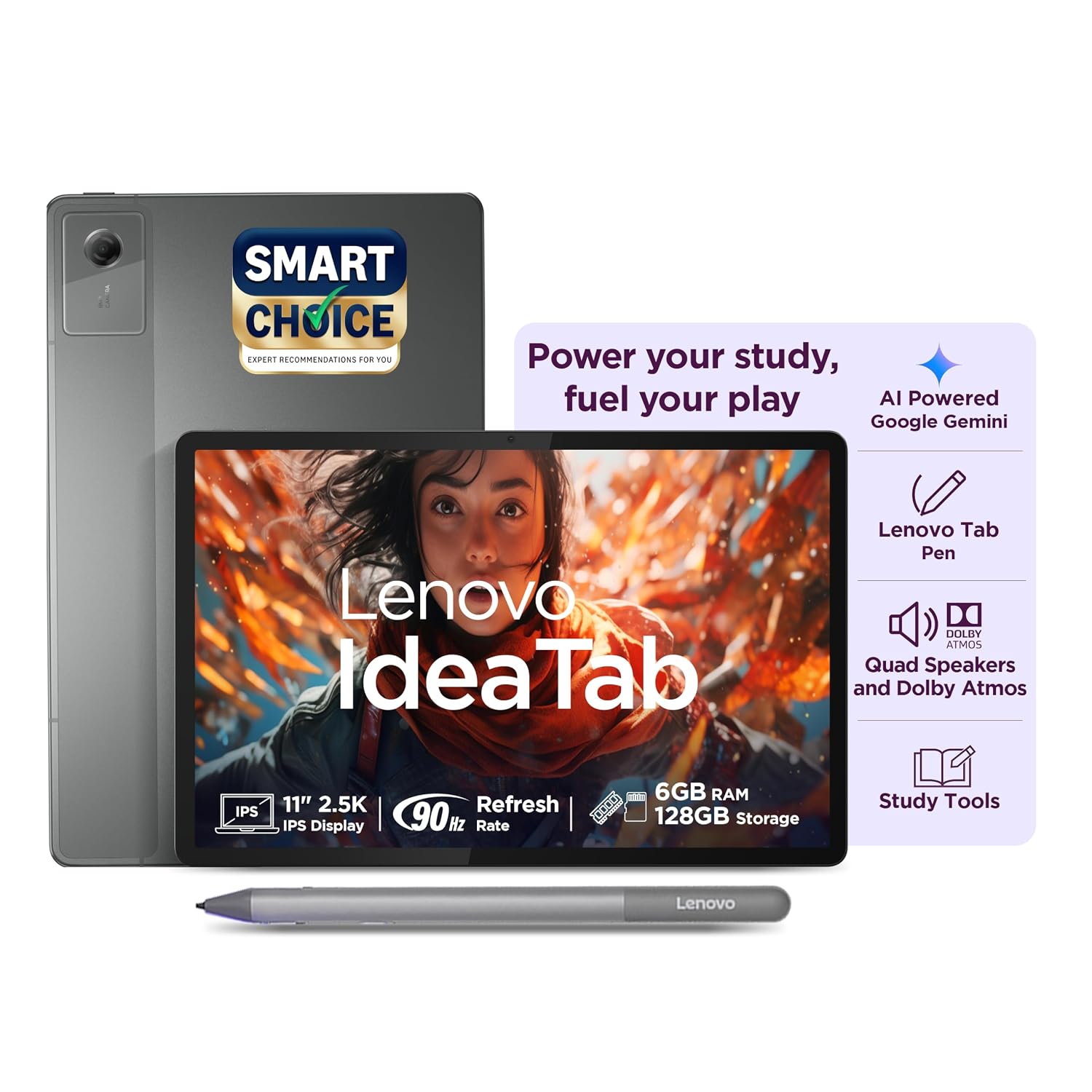 Lenovo Idea Tab (Smartchoice) with Tab Pen | WiFi Only |11" 2.5K IPS Display |6GB RAM + 128GB ROM (Expandable Upto 2TB)| MediaTek Dimensity 6300|7040mAh|4 Speakers| Grey