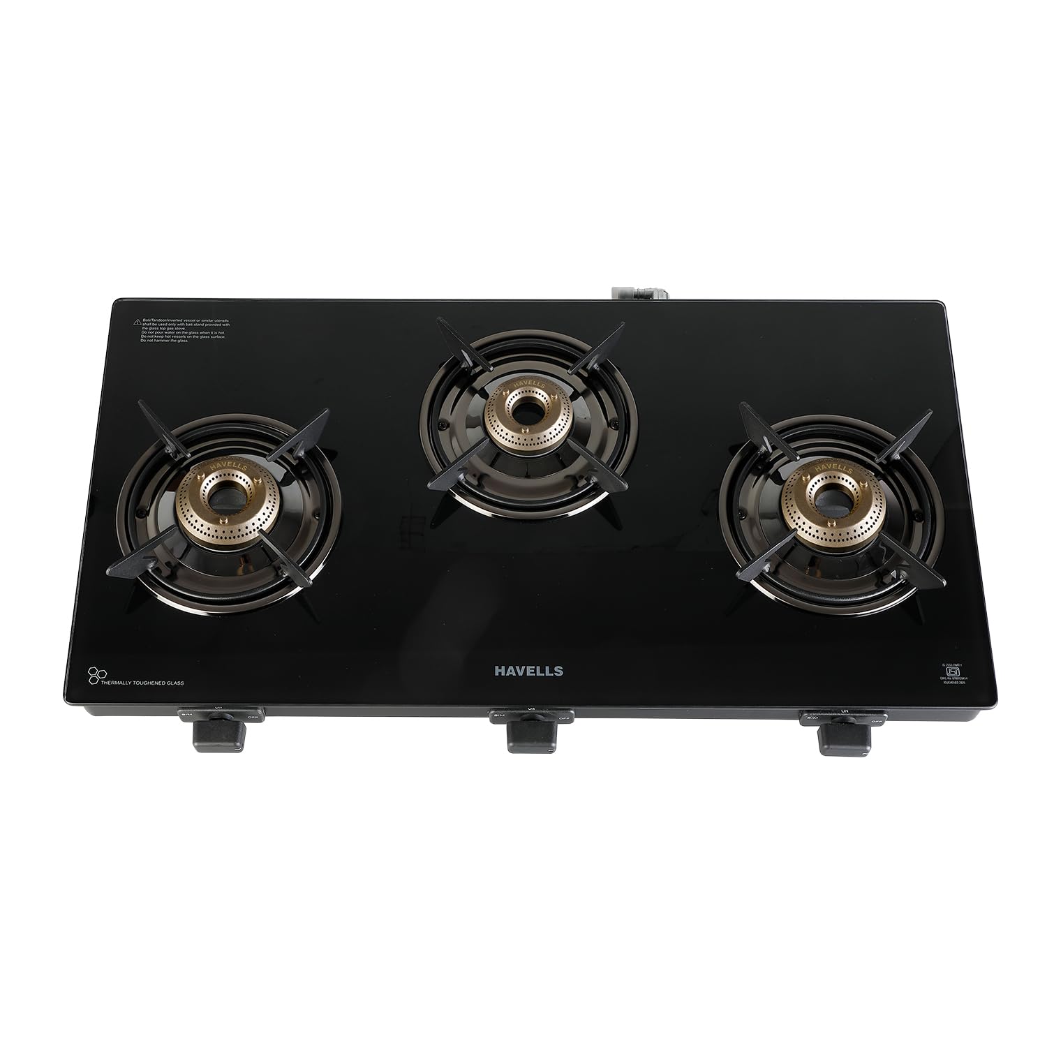Havells GEOSLIM Gas stove |3 Heavy Duty Forged Brass Burner|6 mm Toughened Glass|Premium Valves|Removable Drip Tray|Soft Touch Knobs|5 year Warranty on Burners, Glass & Valves by H