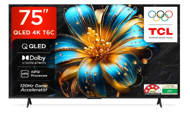 TCL 75T6C 75-inch 4K Smart QLED TV @53490.