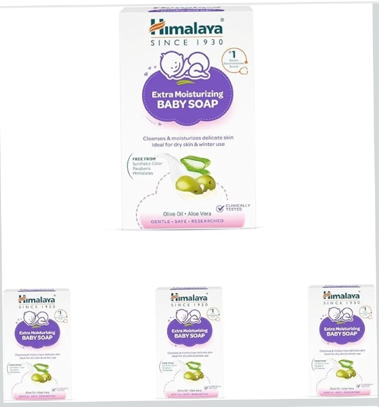 Himalaya Extra Moisturizing Baby Soap for Dry Skin | B3G1-125g Helps Lock In Moisture With Aloe-Milk Moisture Complex of Almond & Olive Oil | Clinically Tested | No. 1 Doctor Recom