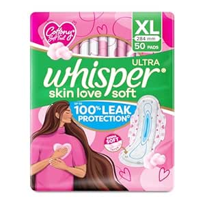Lowest : Whisper Ultra Soft Sanitary Pads, XL (50 Pads) @329.
