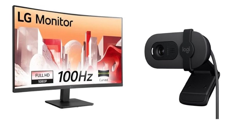 LG 32MR50C 32-inch Curved Monitor 100Hz FreeSync + Logitech Brio 100 Webcam @15,544