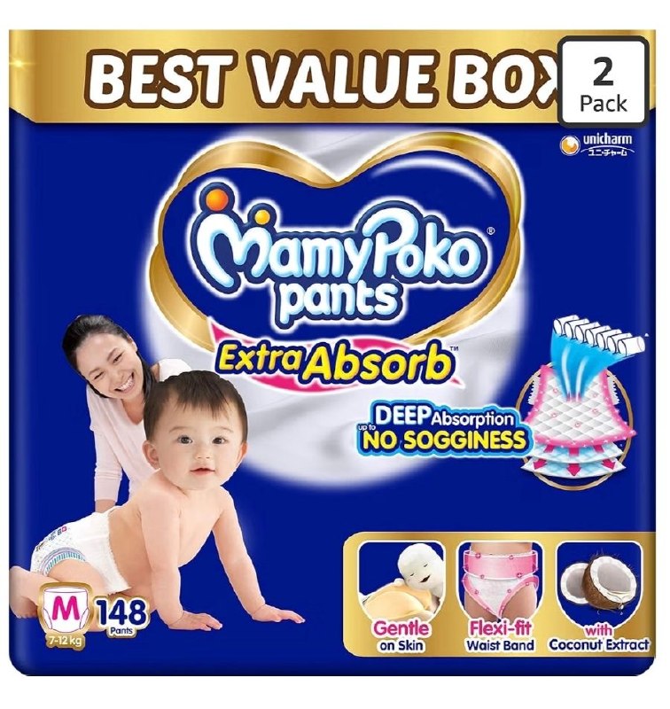 MamyPoko Baby Diapers (M size) 148 Count @1081.