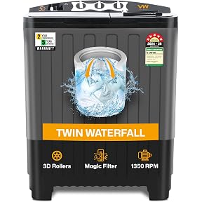 OG Star Smart Choice 8.5 Kg Semi-Automatic Top Load Washing Machine | 1400 RPM Powerful Motor | 3D Rollers | Dual Waterfall | Built-in Detergent Box | Heavy Duty Performance