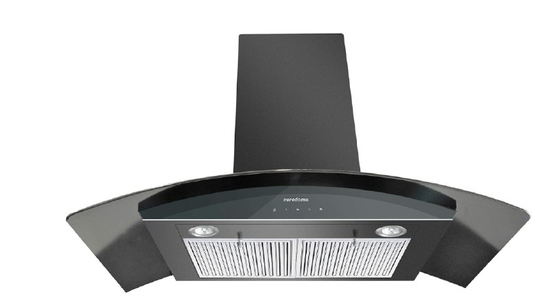 Eurodomo 90 cm 1200 m³/hr curved glass Kitchen Chimney (HOOD GARNET TC BK 90 (EURODOMO), Baffle Filter, Touch Control, Black)