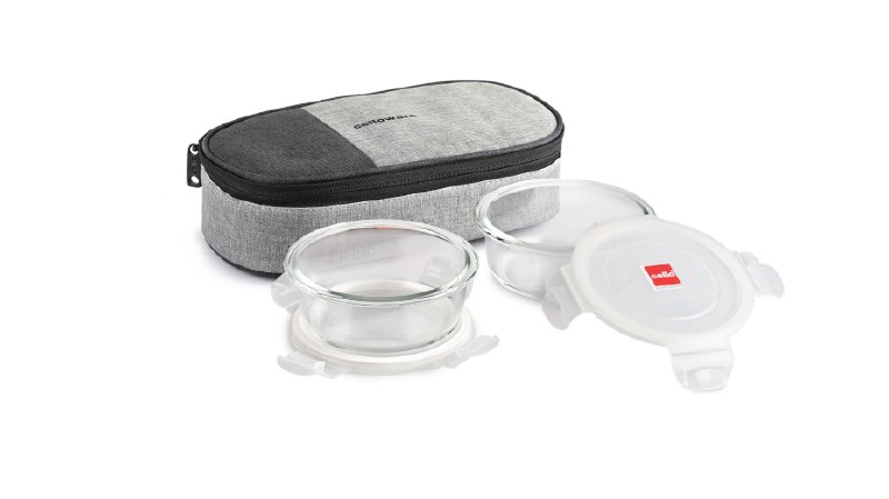 CELLO Delighta Round Borosilicate Glass Lunch Box with Jacket, 400ml, Set of 2 @345
