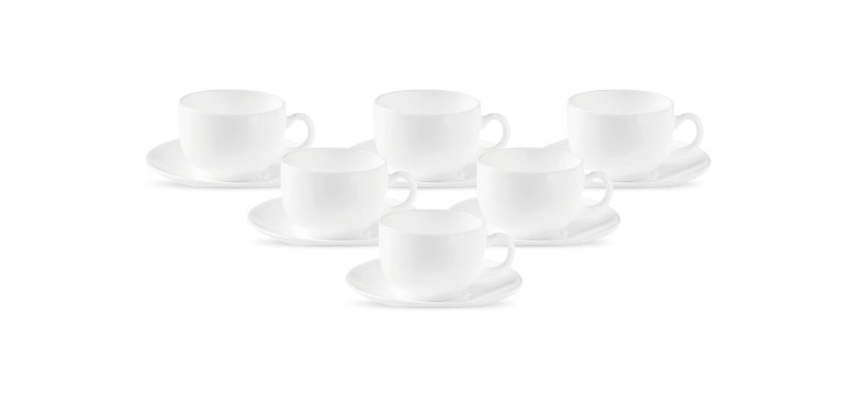 La Opala Diva, Opal Glass Crockery | Cup & Saucer Iris Regular, Set of 12 | Plain White, 160 ml | for Tea & Coffee | Microwave Safe | 100% Vegetarian | Extra Strong | Super Light |