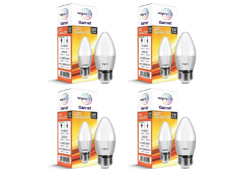 wipro Garnet 5 W E27 Base Frosted Candle LED Bulb (Pack of 4) @580