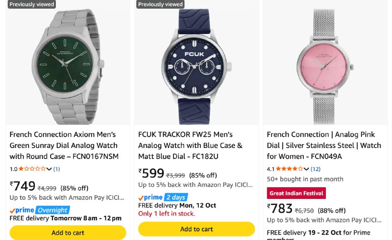 Loot 89% off on French Connection watch