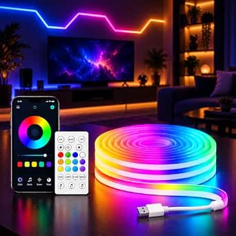 Desidiya RGB Neon LED 4Mtr Strip Light with App & Remote Control | Music Sync | USB Powered | Waterproof & Flexible Led Rope Light Room, Gaming, Party, Diwali & Home Decoration Ce