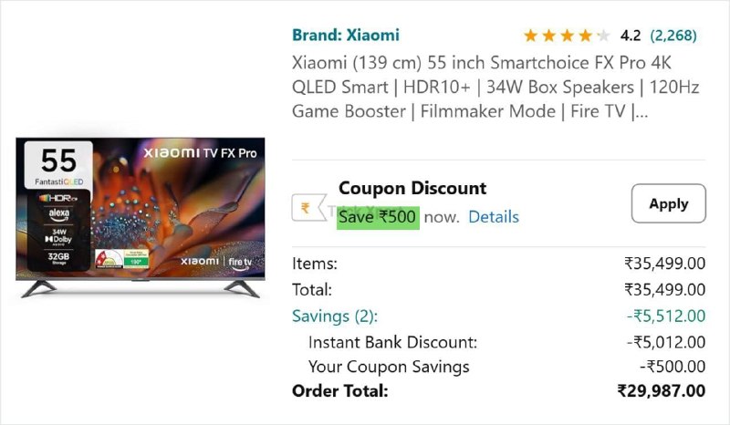 Xiaomi (139 cm) 55 Inch 4K QLED Smart TV at 29,987