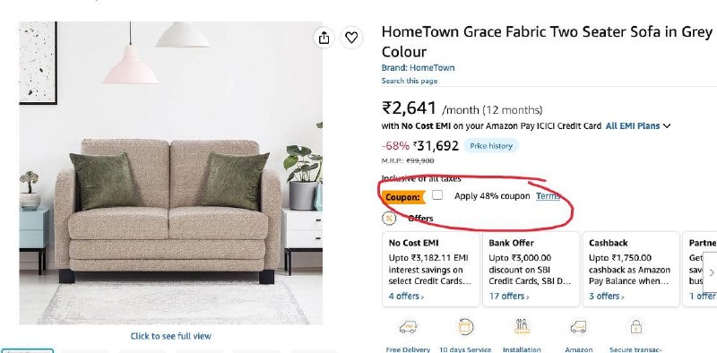 Loot Sofa Set apply coupon