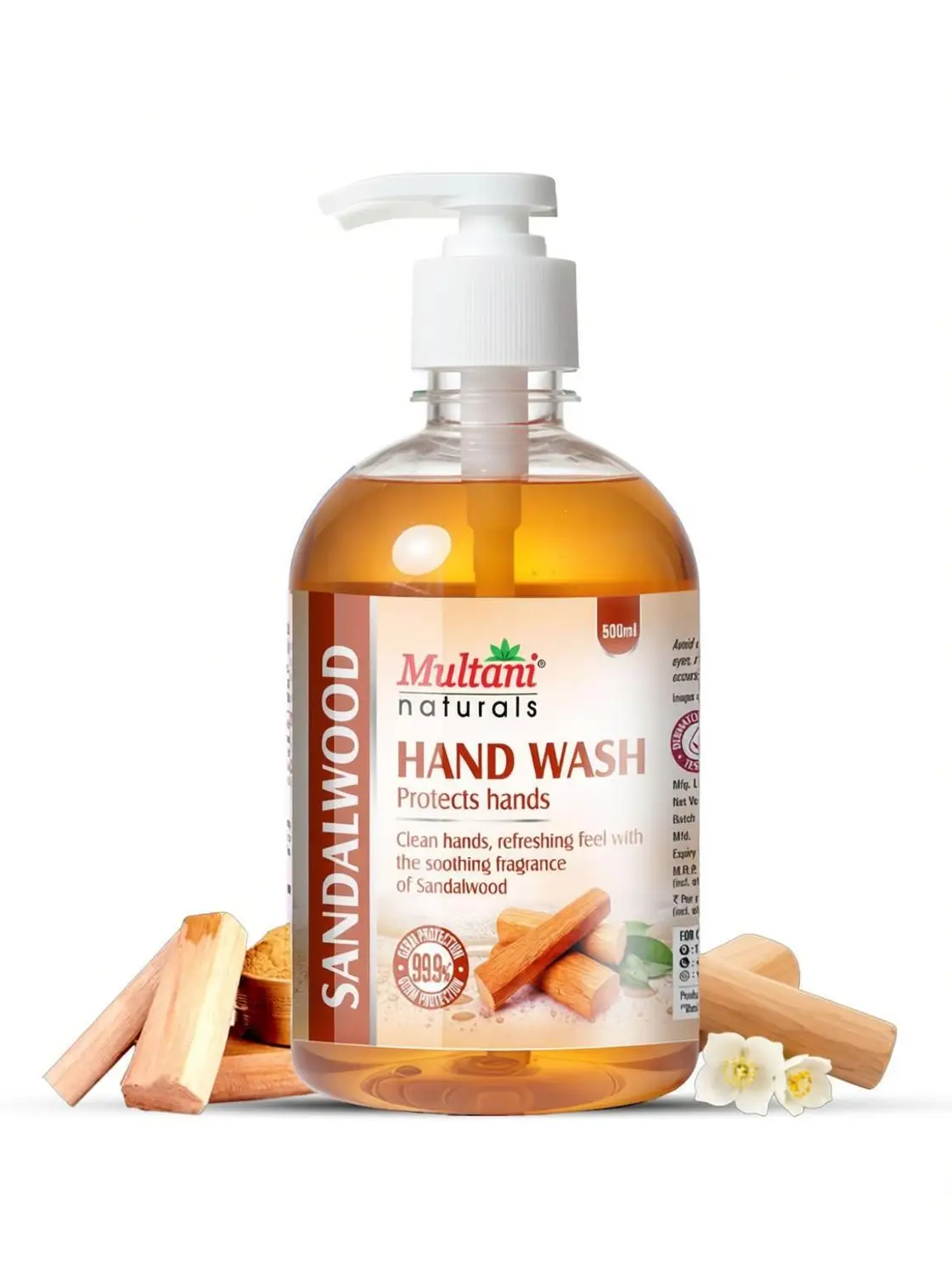 Multani Naturals Sandalwood Hand Wash | 99.9% Germs Protection |Dermatologically Testd - Hand Wash Pump Dispenser