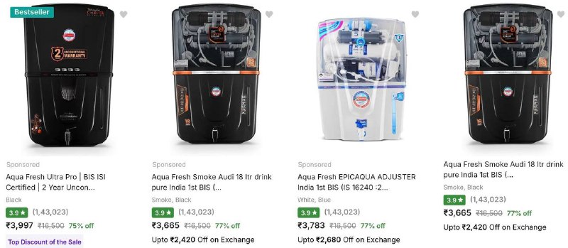 Flipkart Loot : Upto 80% Off On Aqua Fresh Water Purifiers.