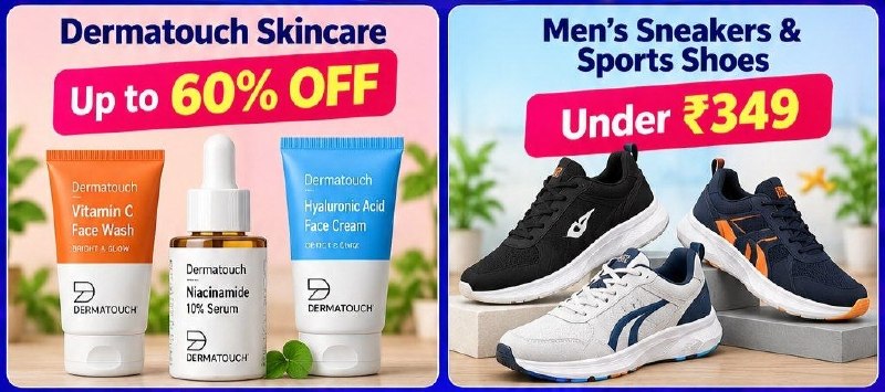 Shopsy Loot: Crazy Discounts are LIVE · • Dermatouch Skincare – Up to 60% OFF — • Dermatouch Skincare – Up to 60% OFF · • Men’s Sneakers & Sports Shoes Under ₹349