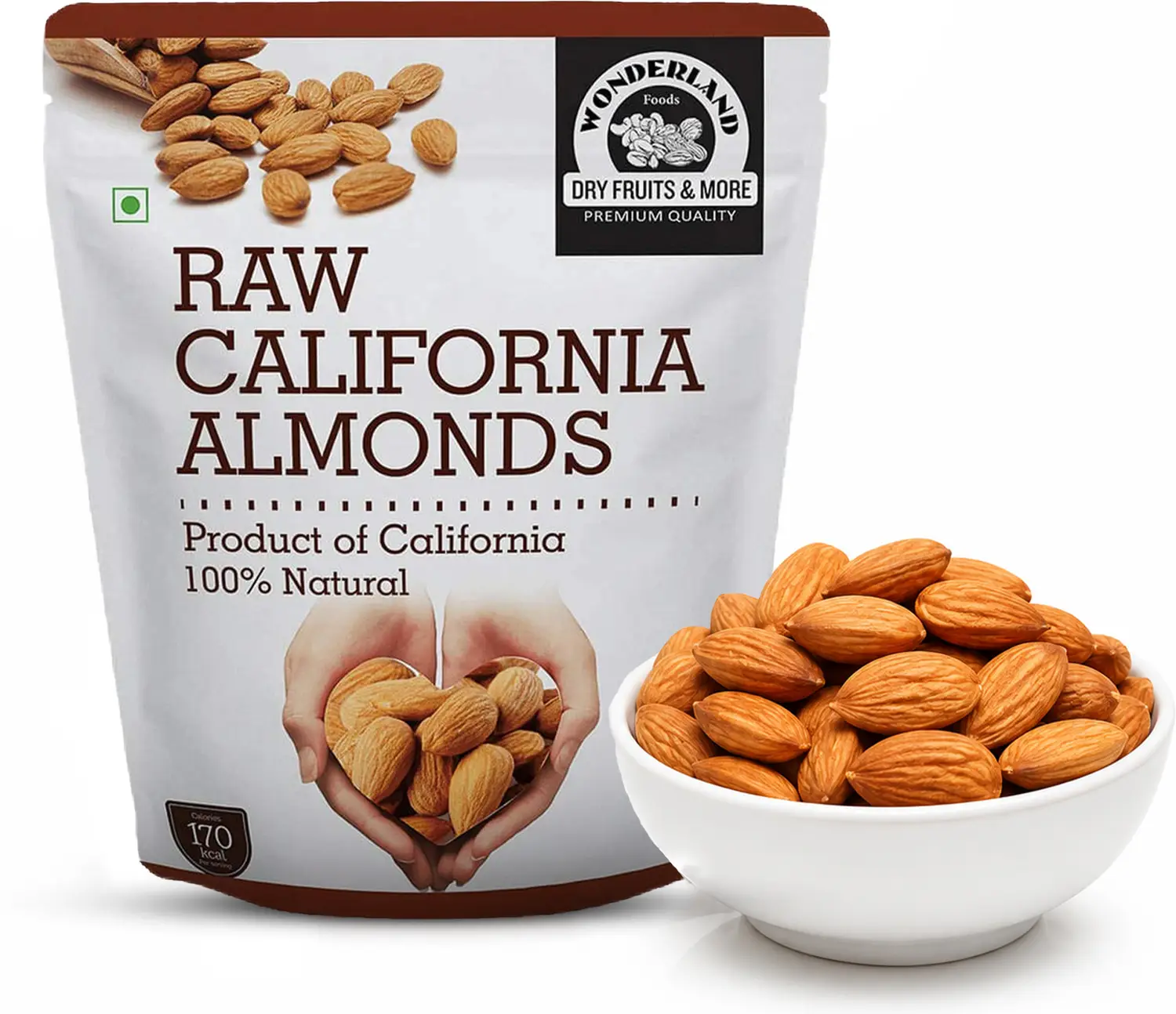 Grab : WONDERLAND Raw Califoria Almonds (1 kg) @ 1200