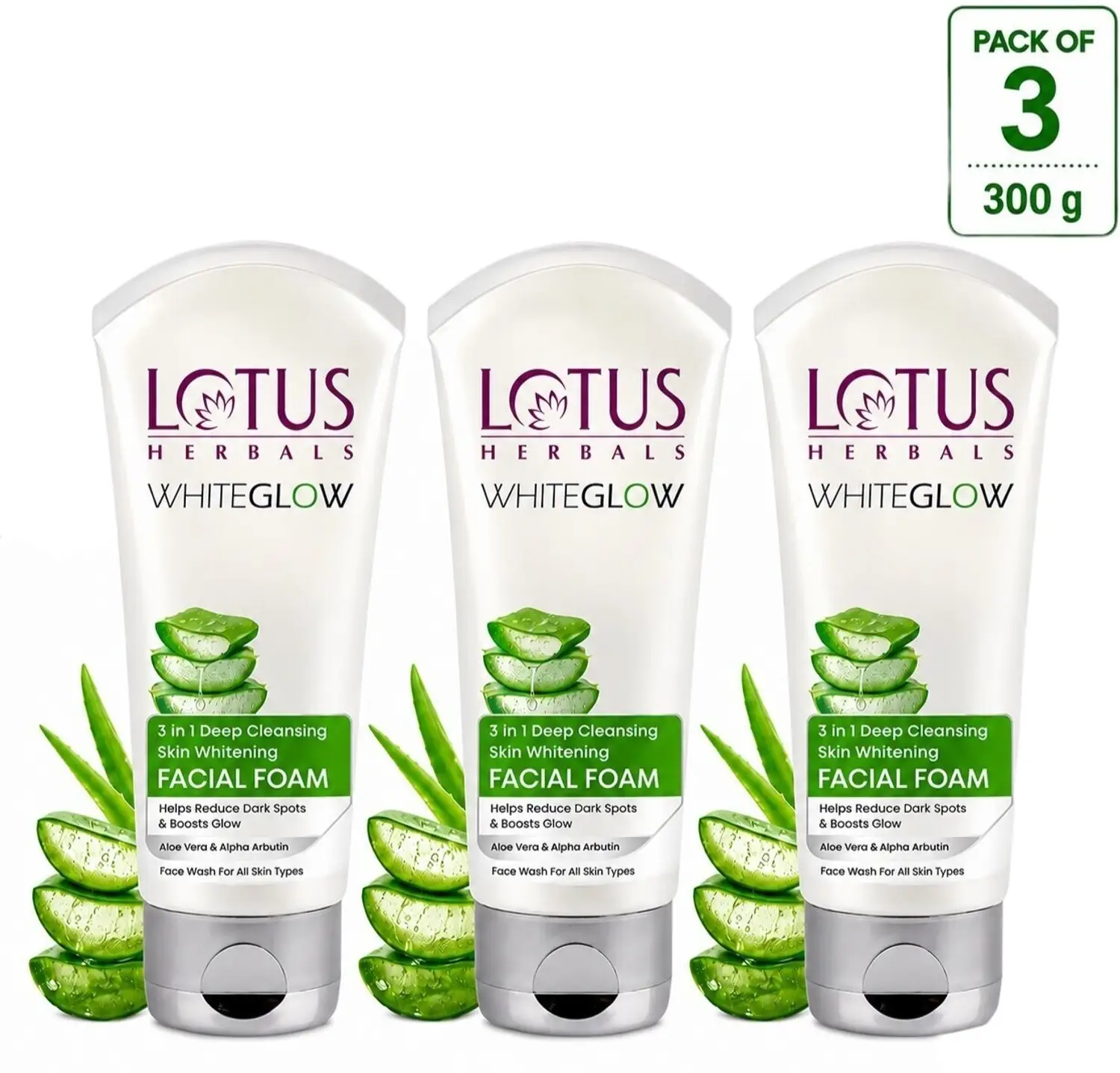 LOTUS HERBALS WG 3-In-1 Deep Cleansing Skin Whitening Facial Foam (100g) pack of 3300g Face Wash