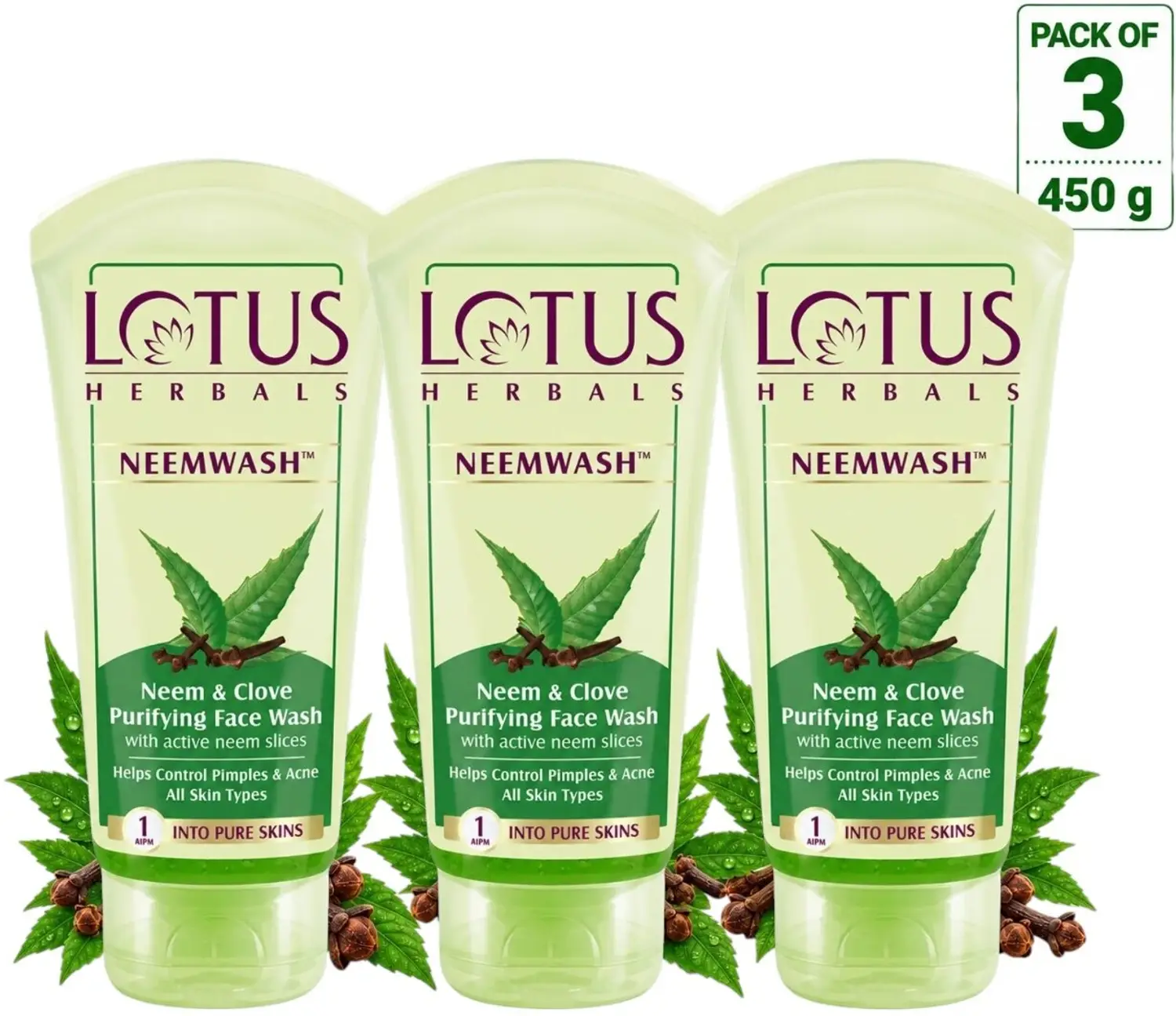 LOTUS HERBALS NEEMWASH Neem & Clove Ultra-Purifying ( Pack of 3 ) ( 150g * 3 ) Face Wash