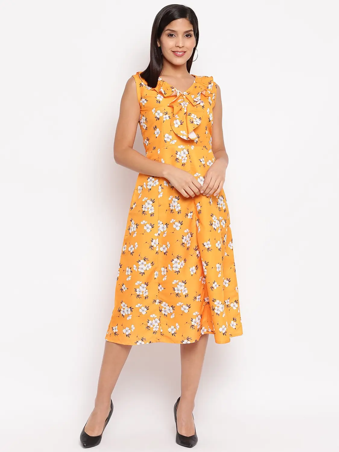 93% Off Women A-line Yellow Knee Length Dress @ 112
