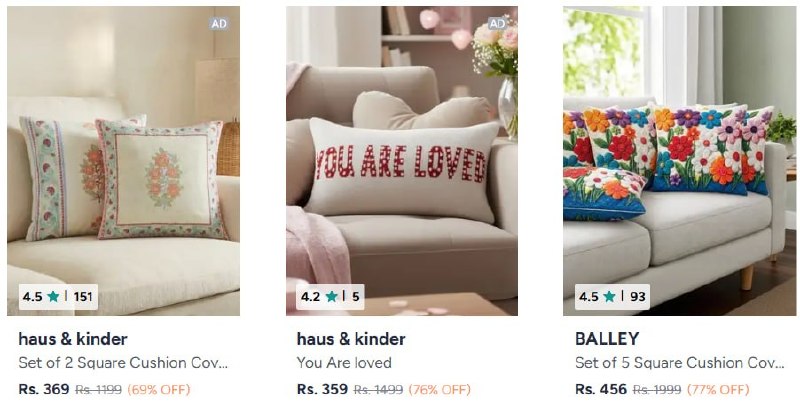 Myntra | Premium Cushion Covers at Min 60% Off
