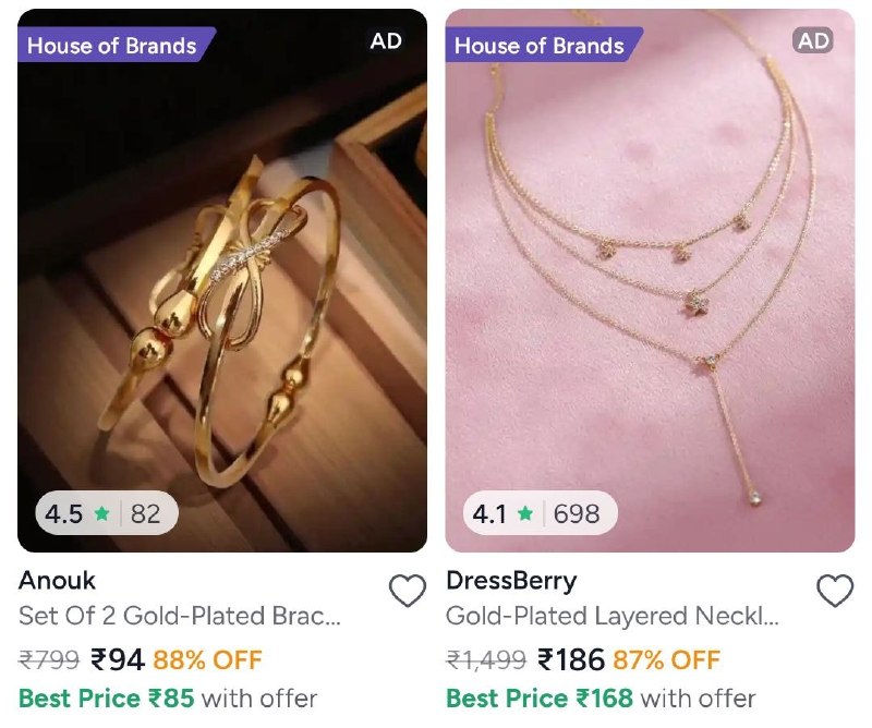 Myntra | Jewellery under ₹199 — Dressberry, Anouk, Sangria