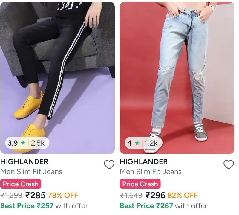 Myntra : Branded Jeans Upto 85% Off Starts From ₹285