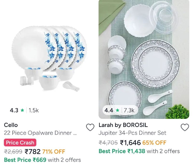 Myntra | Flat 37% off on Ddecor bedsheets and curtains. · Min 50% off on Cello and Larah by Borosil dinner set — Myntra | Flat 37% off on Ddecor bedsheets and curtains. · Min 50% o