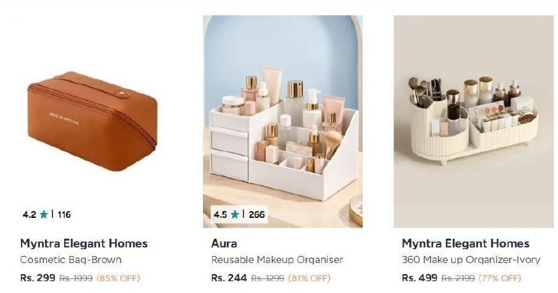Myntra | Makeup Organizers starting at 178/- · Myntra | Makeup Organizers starting at 178/ — Myntra | Makeup Organizers starting at 178/ · Satin Pillow Cover starting at 179/- + ad